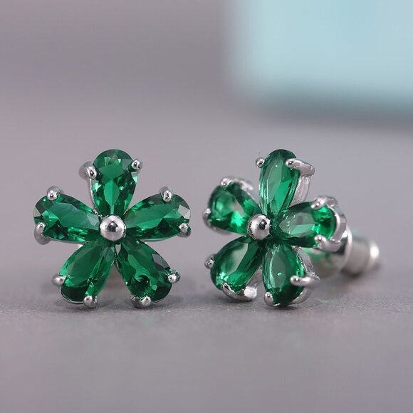 🍁 Beautiful Tiny Plum Blossom Zircon Dainty Stud Earrings for Women, UNVN12460 - Picture 2 of 4